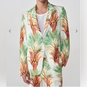 Endless Joy Men’s Linen Off White Palm Print soft Blazer NWT